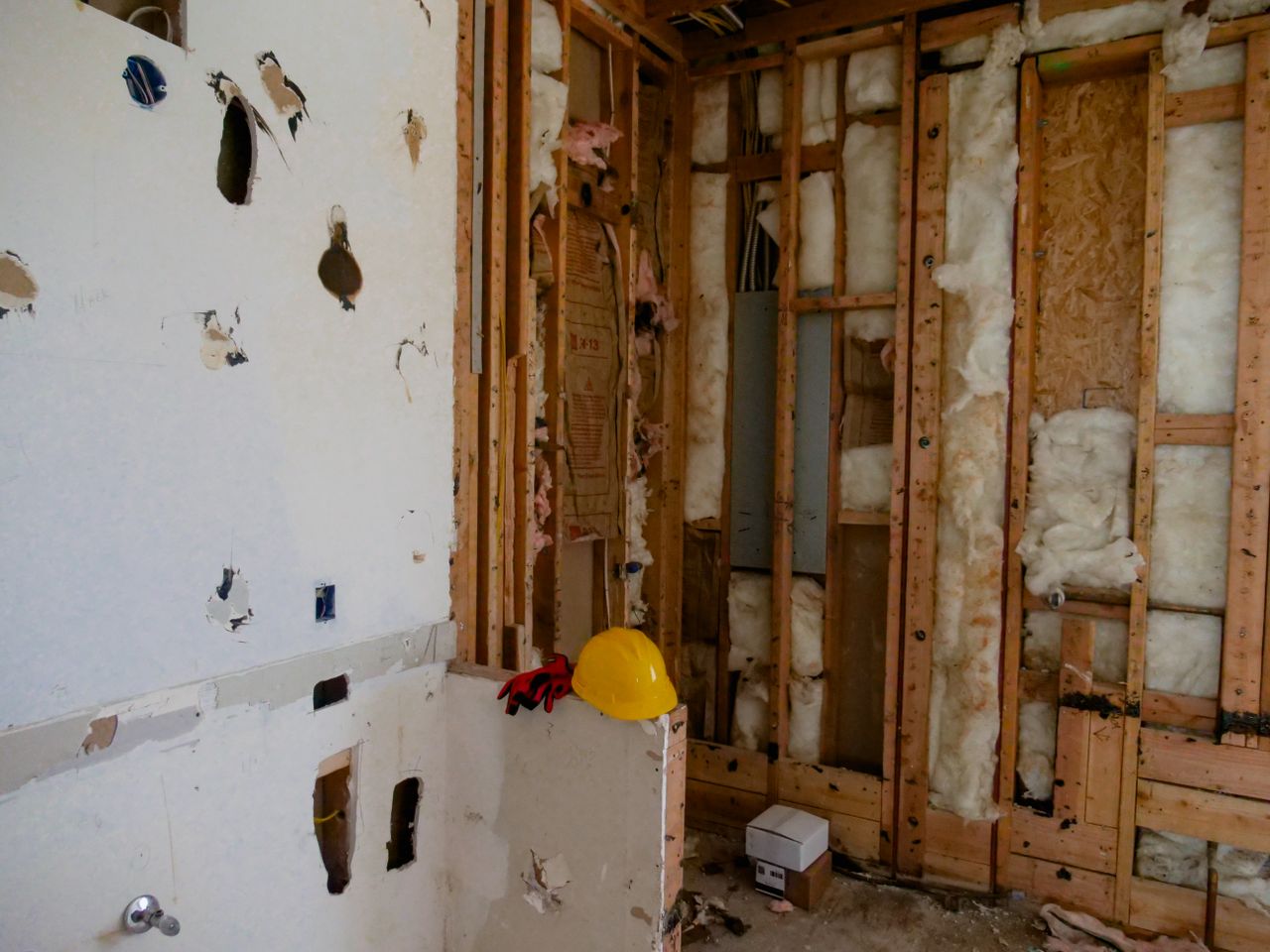 Home An interior space undergoing reconstruction and demolition for renovation.